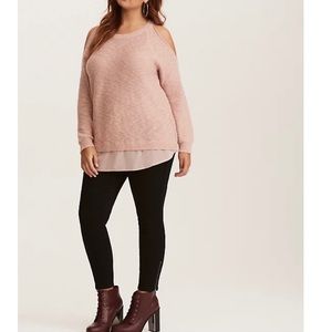 Torrid pink KNIT TWOFER COLD SHOULDER SWEATER